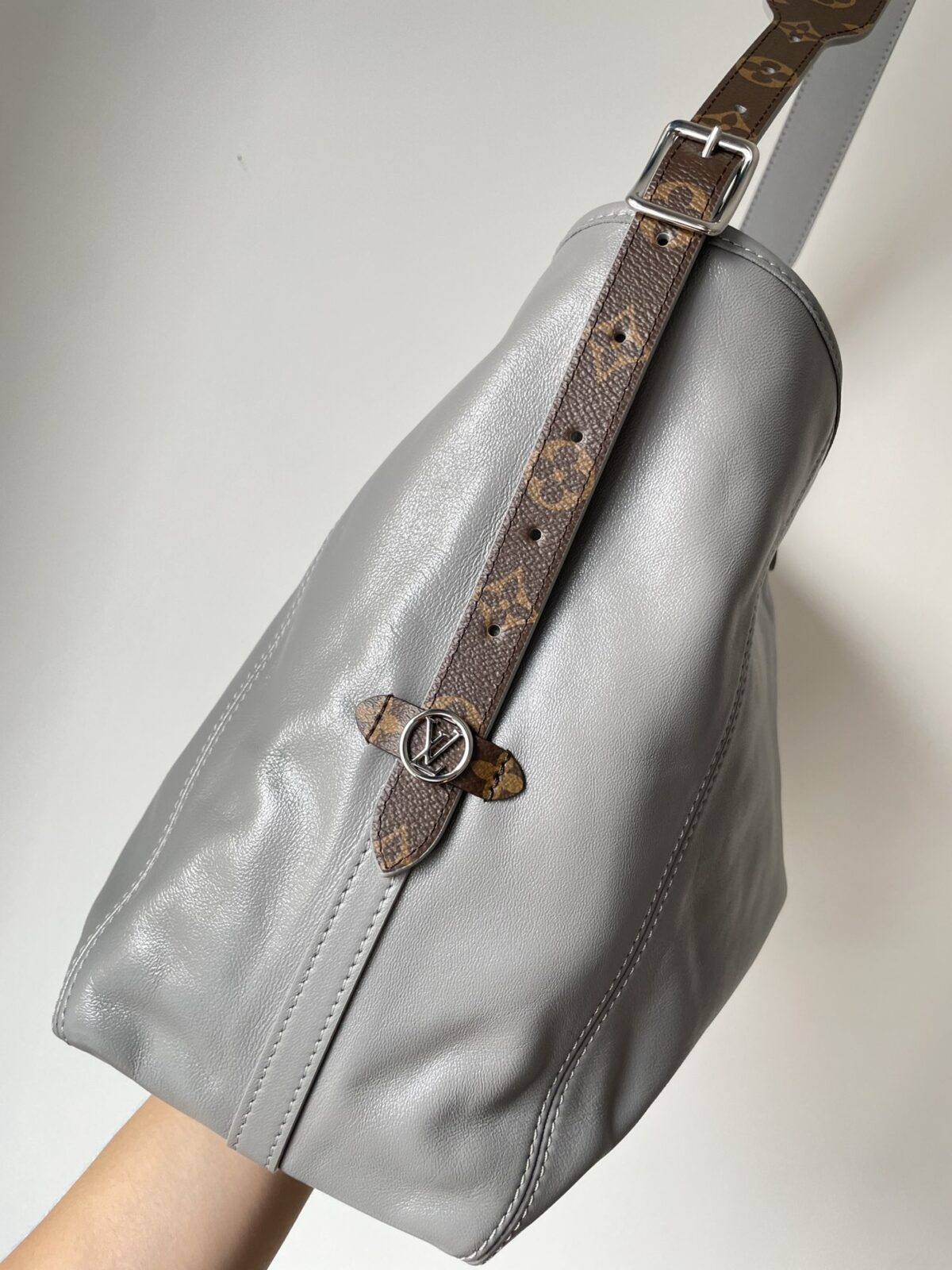 Louis Vuitton CarryAll Dark MM Lambskin Tote Bag Shark Grey - Image 5