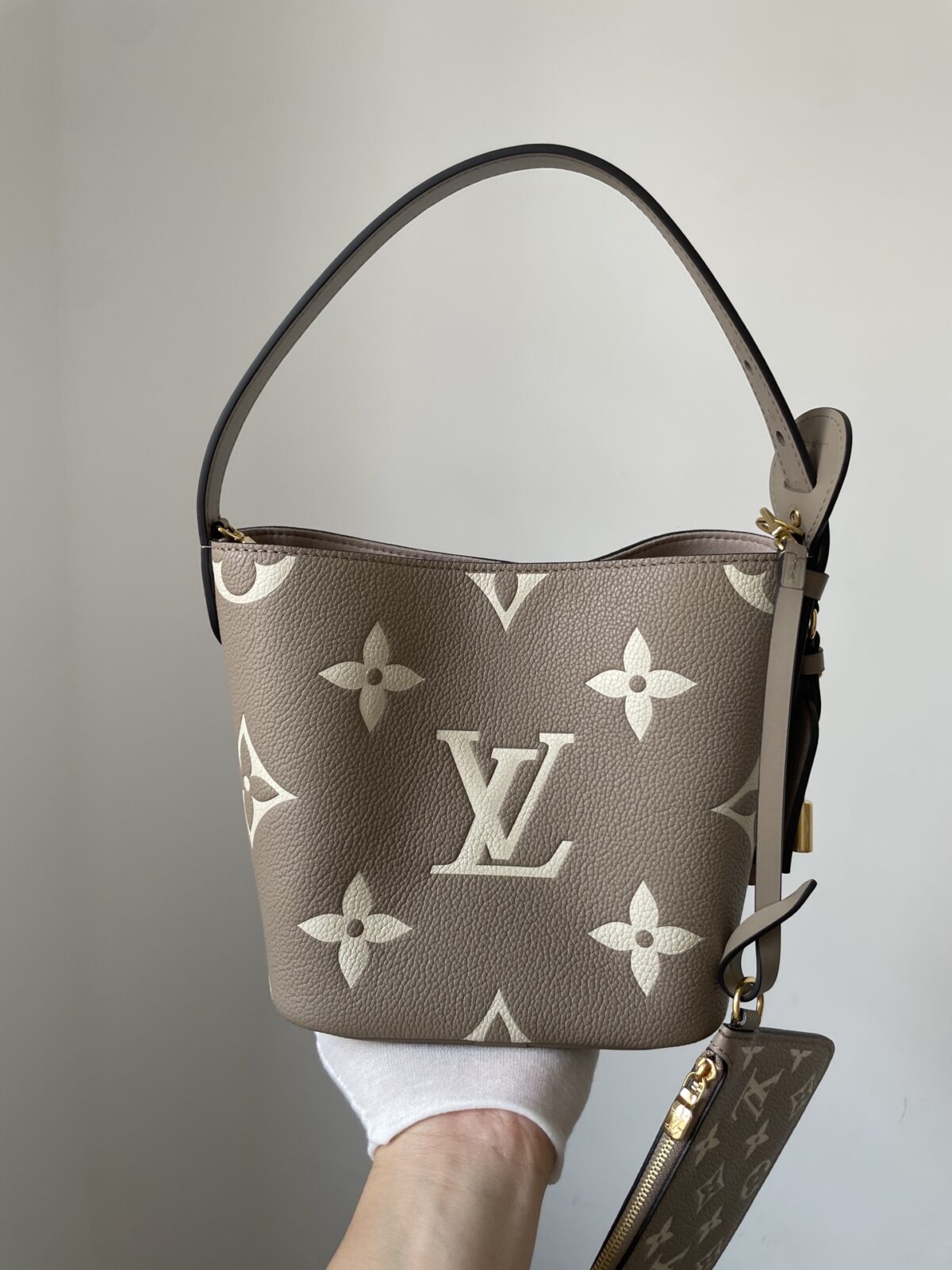 Louis Vuitton All In BB Monogram Empreinte Leather Bucket Bag – Elephant Grey - Image 5