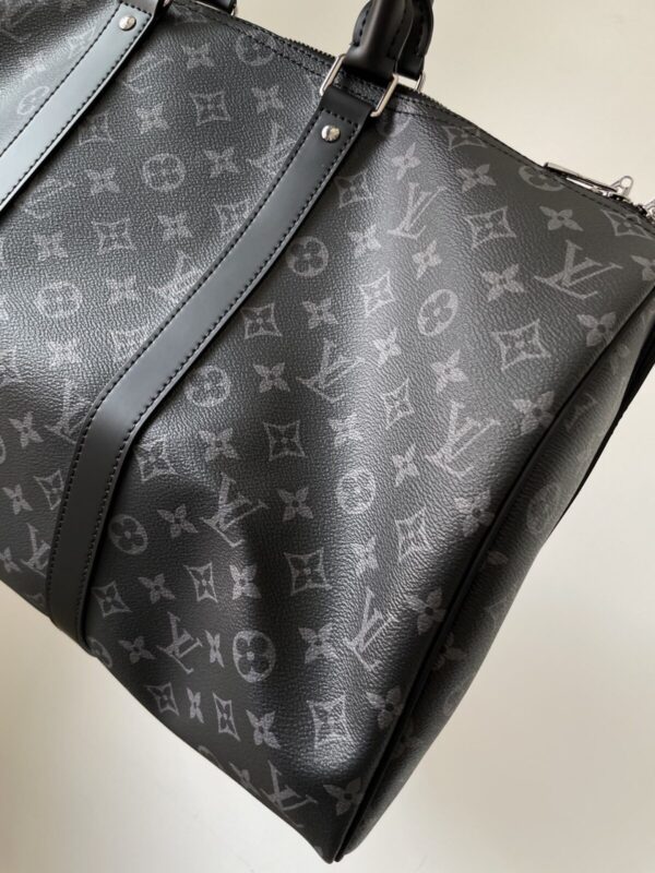 Louis Vuitton Keepall 45 Monogram Eclipse Canvas Travel Bag – Black/Grey - Image 6
