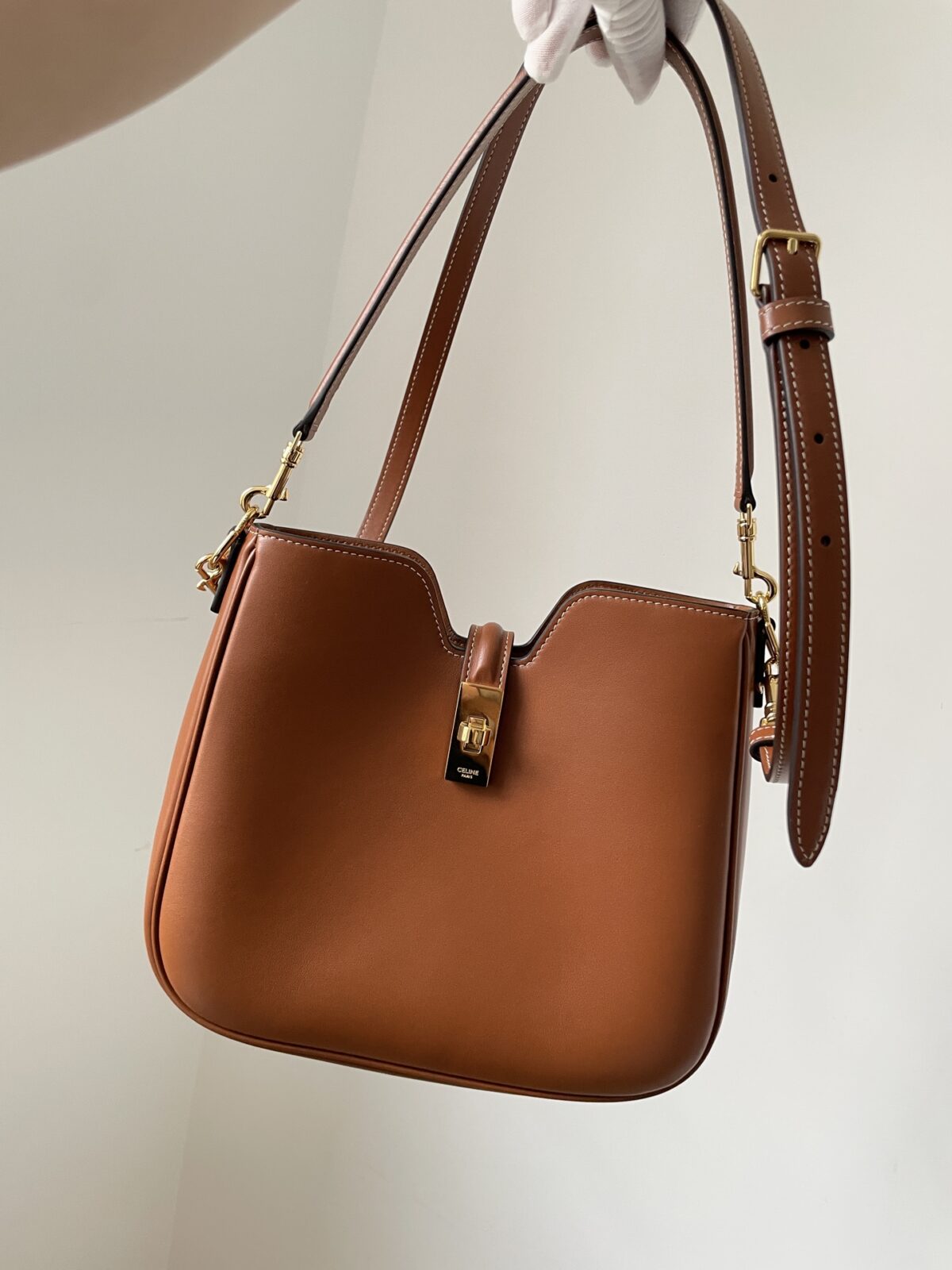 CELINE Camille 16 Soft Small Bag Calfskin Leather Adjustable Strap Women Brown - Image 6
