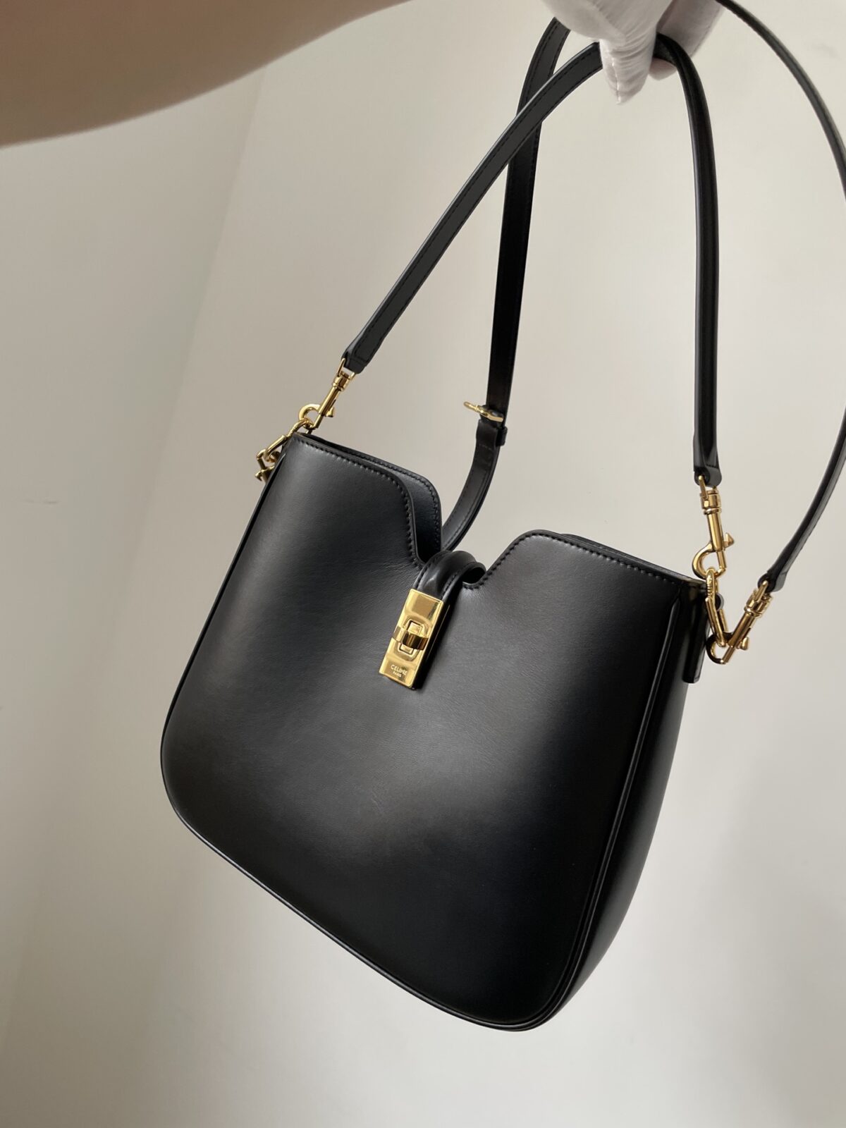 CELINE Camille 16 Soft Small Bag Calfskin Leather Gold Hardware Women Black - Image 3