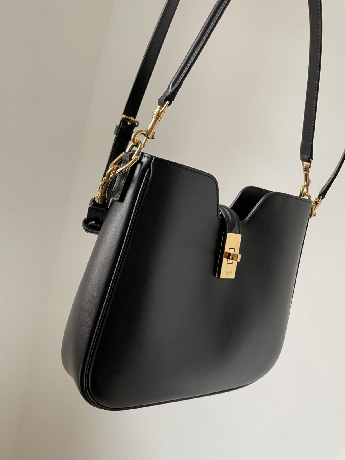 CELINE Camille 16 Soft Small Bag Calfskin Leather Gold Hardware Women Black - Image 4