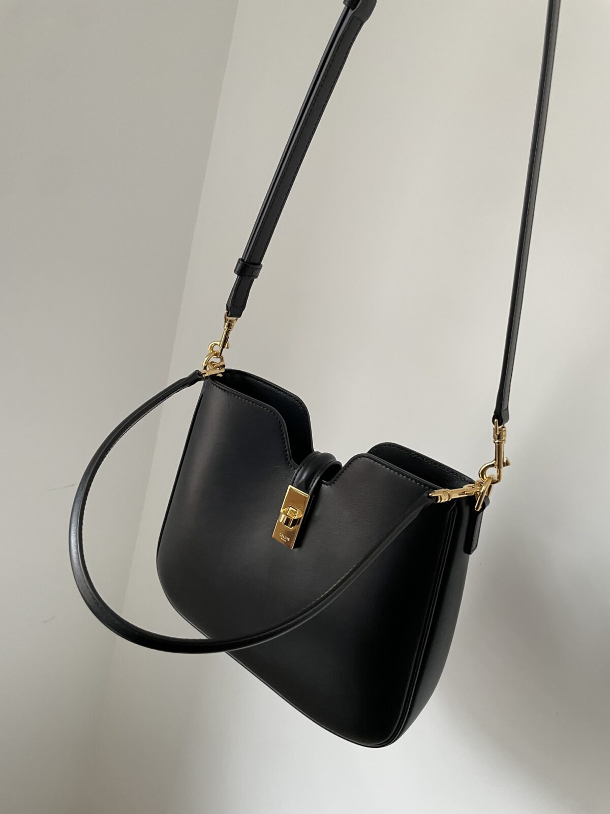CELINE Camille 16 Soft Small Bag Calfskin Leather Gold Hardware Women Black - Image 6