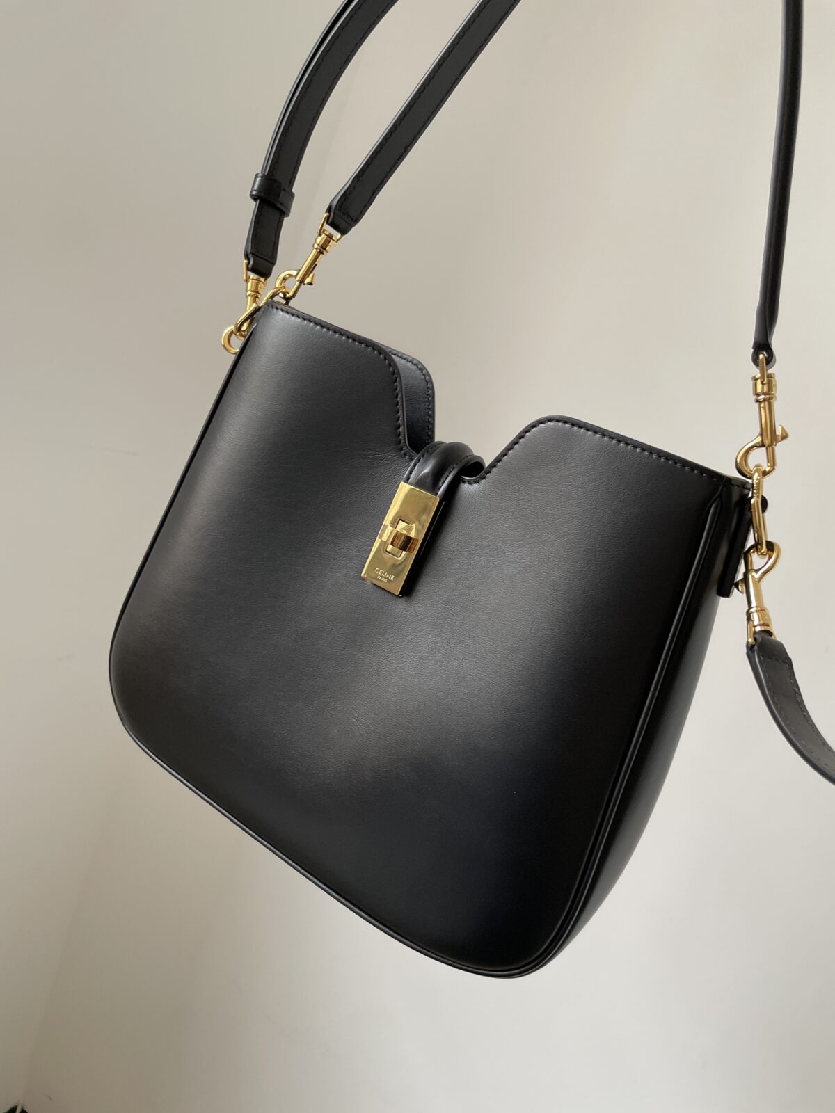 CELINE Camille 16 Soft Small Bag Calfskin Leather Gold Hardware Women Black - Image 7