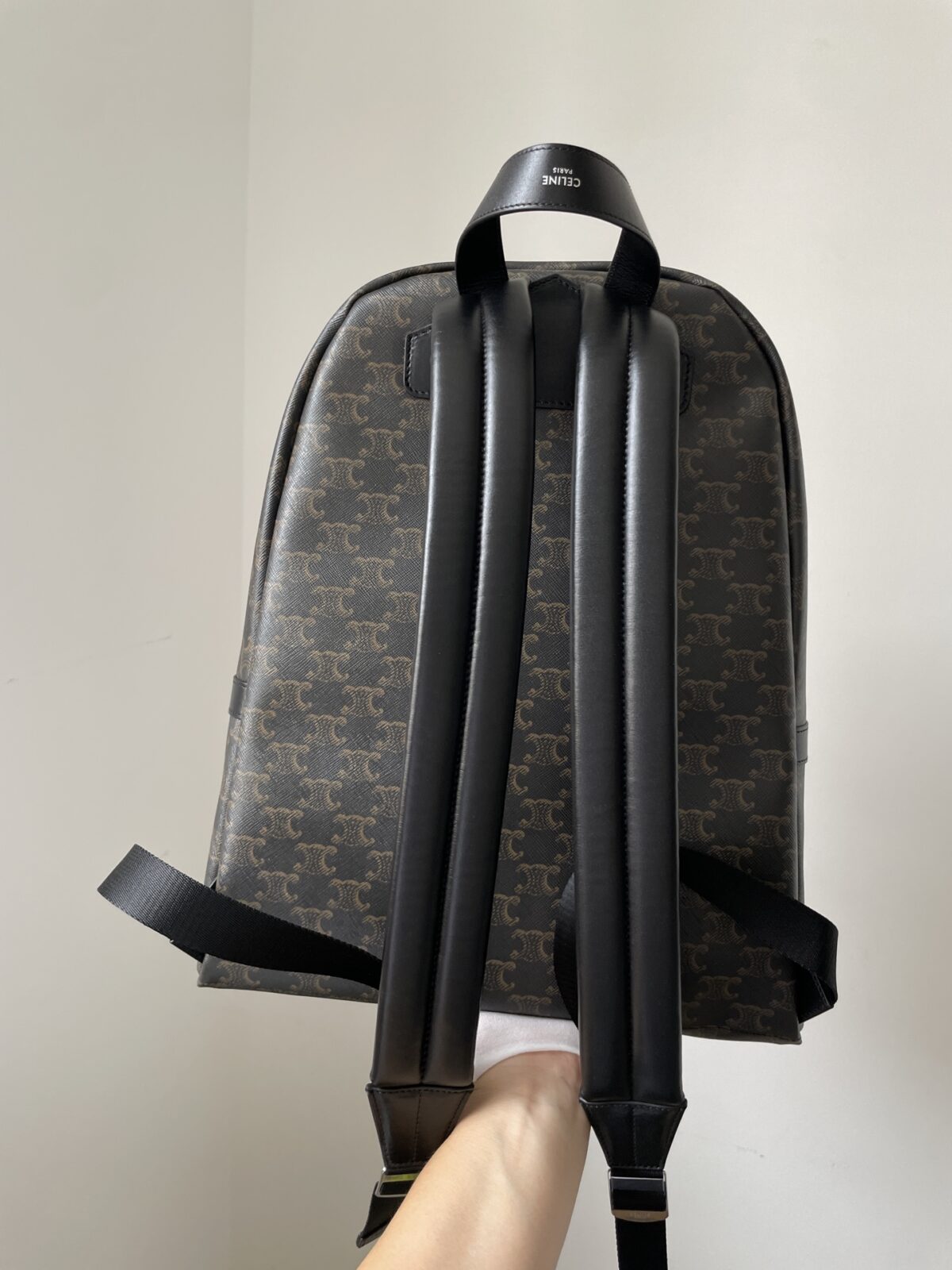 CELINE Triomphe Canvas Medium Backpack Double Zipper Men Black - Image 6