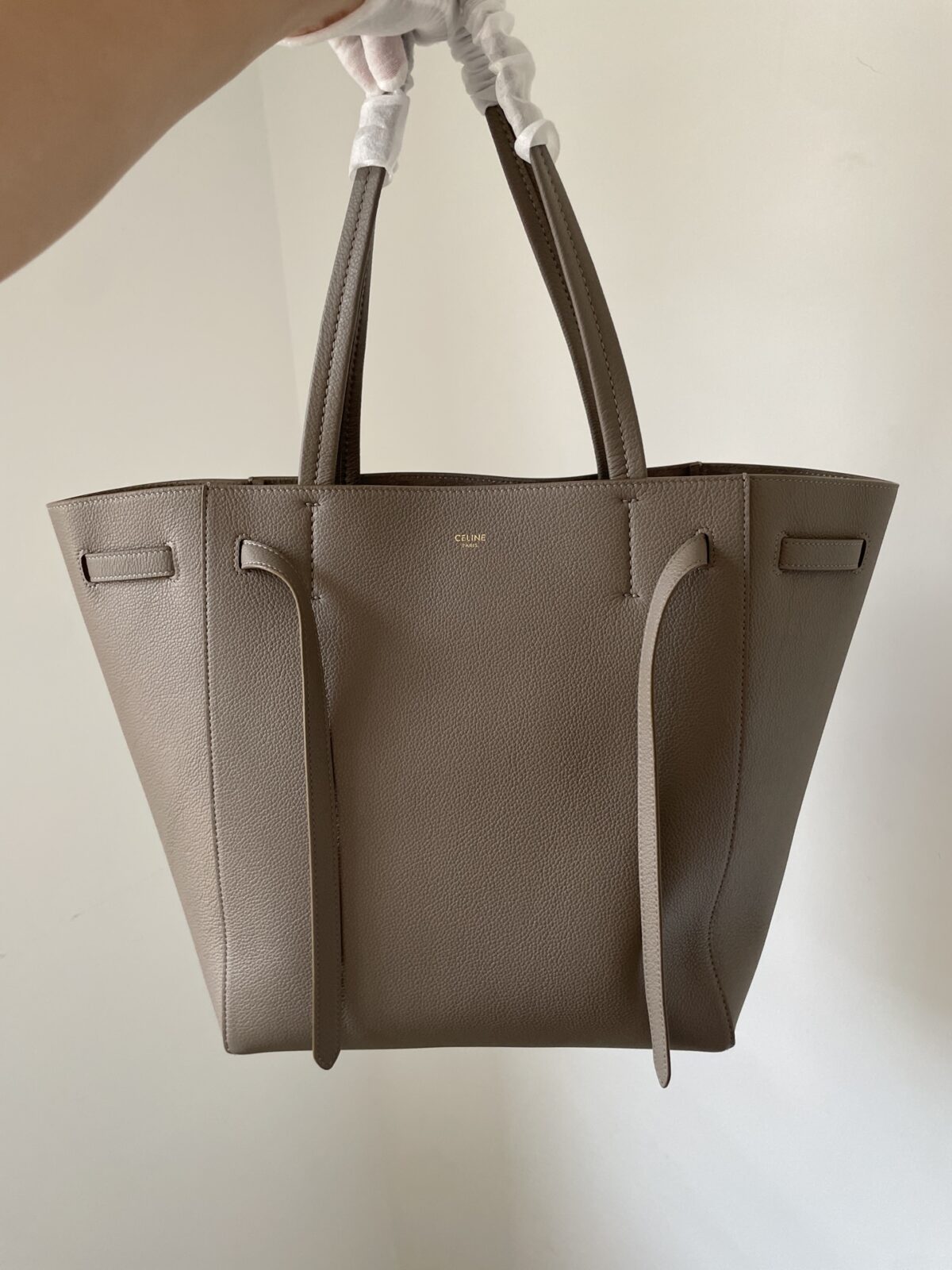 CELINE Cabas Phantom Small Tote Grained Calfskin Leather Women Taupe Beige - Image 3