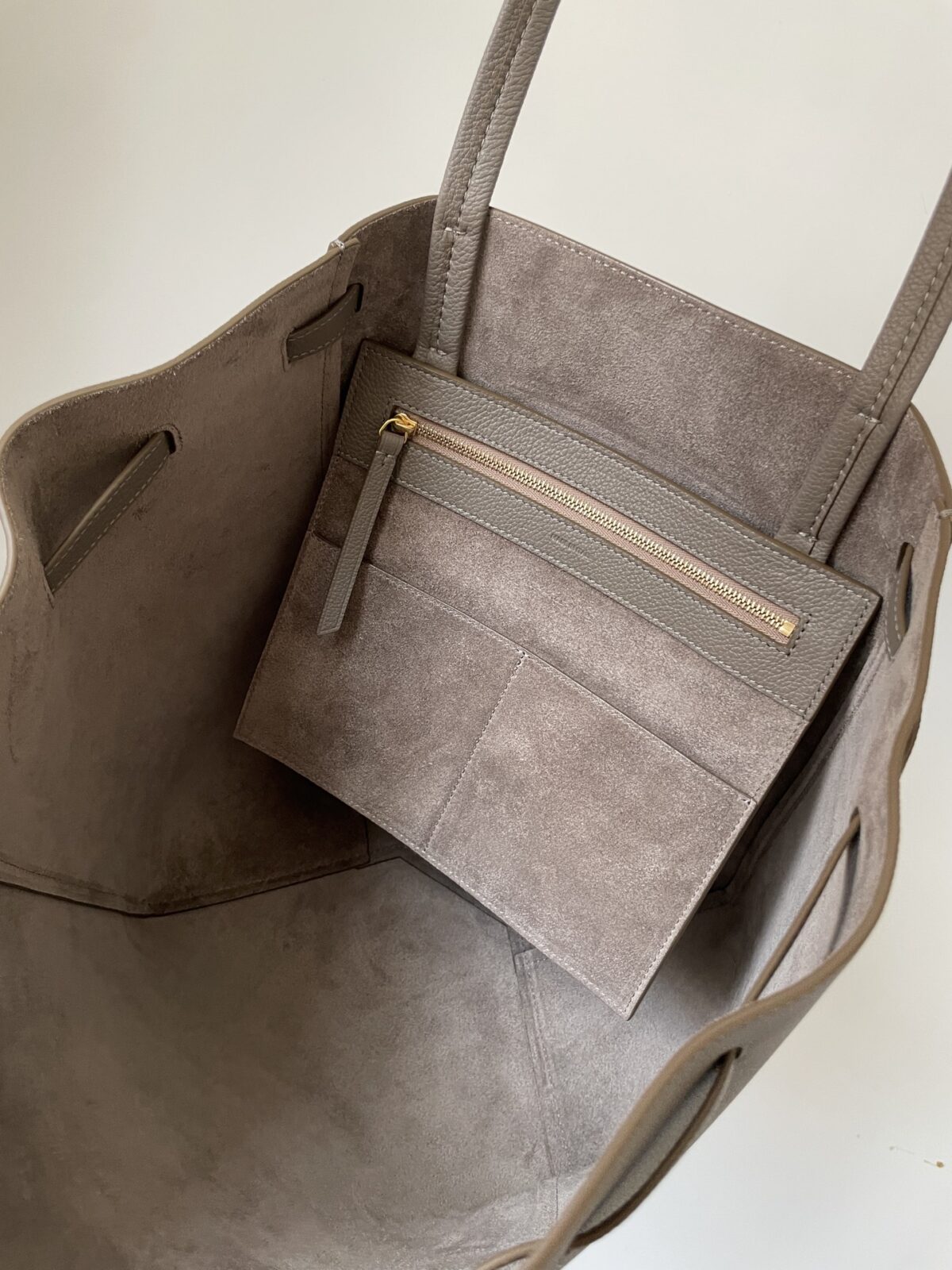 CELINE Cabas Phantom Small Tote Grained Calfskin Leather Women Taupe Beige - Image 7