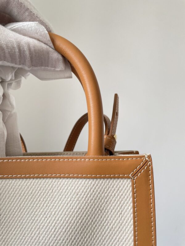 CELINE Cabas Vertical Mini Tote Cotton Canvas with Calfskin Trim Women Beige/Tan - Image 8