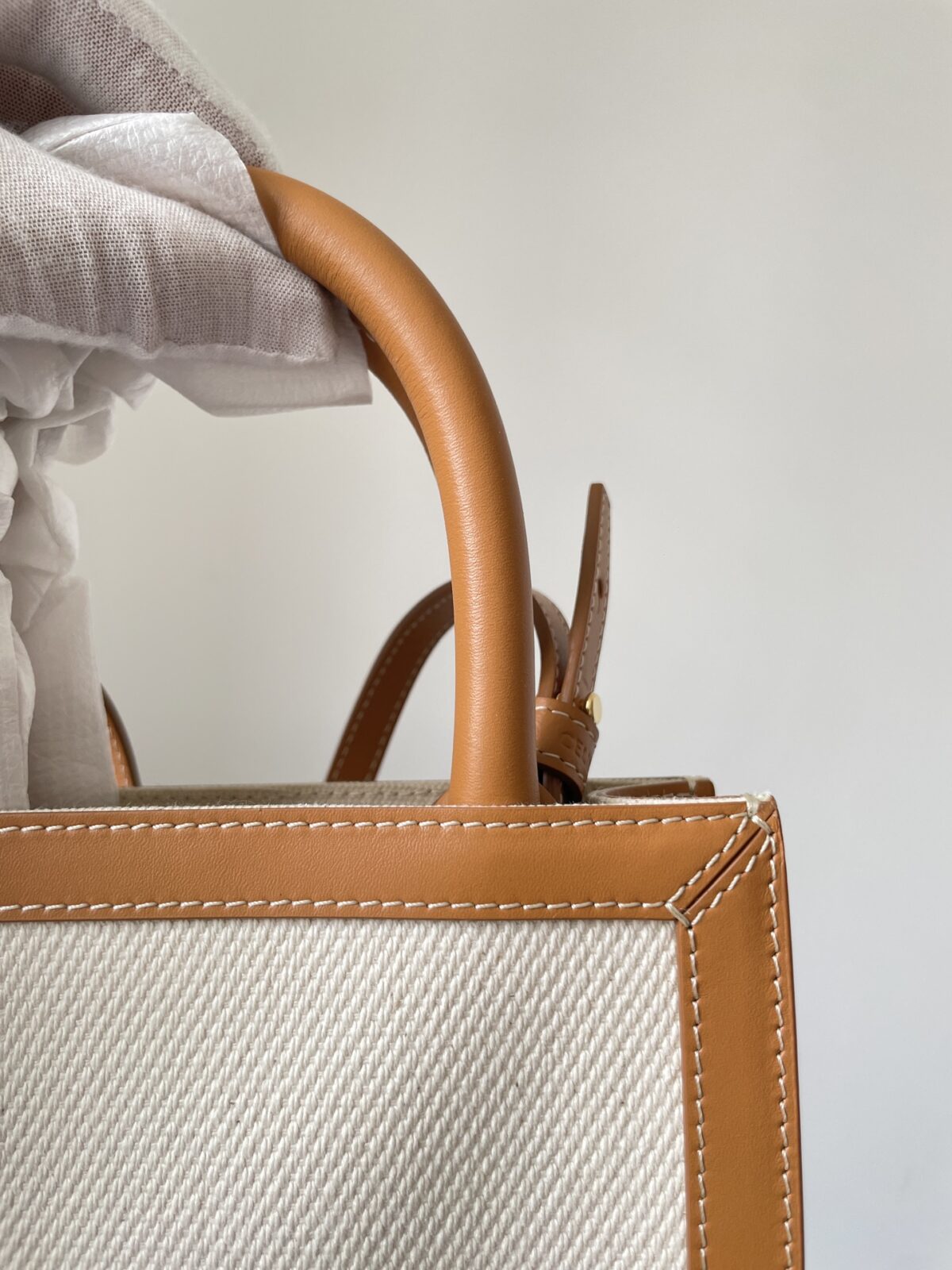 CELINE Cabas Vertical Mini Tote Cotton Canvas with Calfskin Trim Women Beige/Tan - Image 8