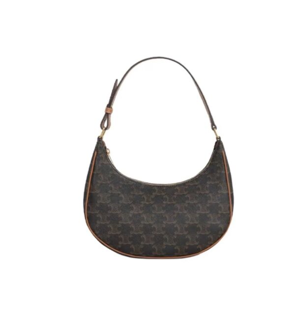 CELINE AVA Triomphe Canvas Shoulder Bag Small Adjustable Strap Women Brown