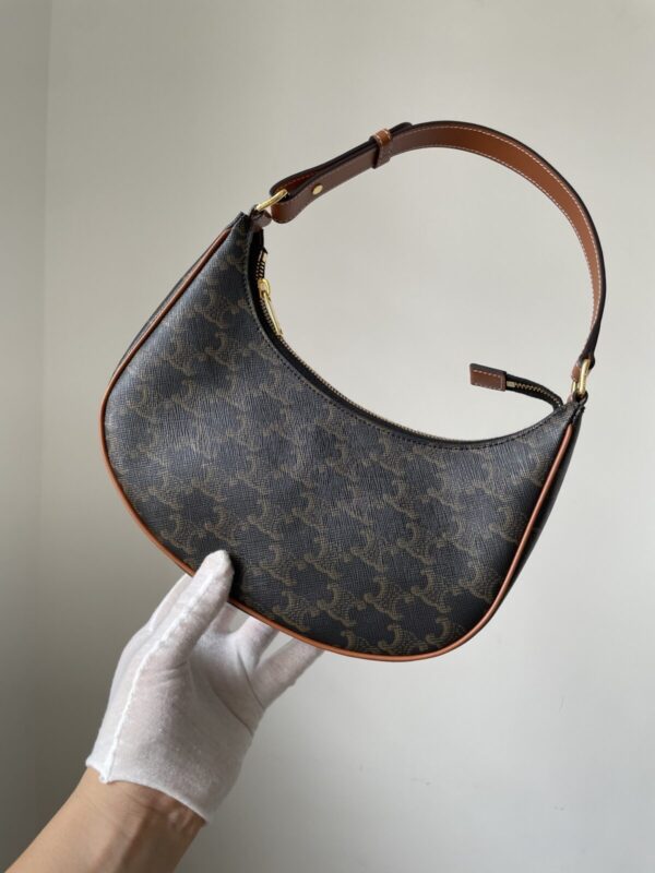 CELINE AVA Triomphe Canvas Shoulder Bag Small Adjustable Strap Women Brown - Image 3