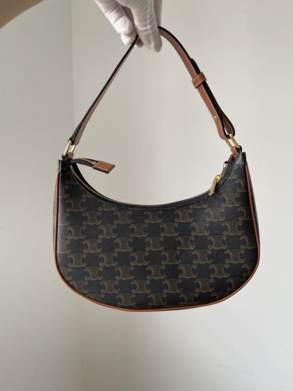 CELINE AVA Triomphe Canvas Shoulder Bag Small Adjustable Strap Women Brown - Image 5