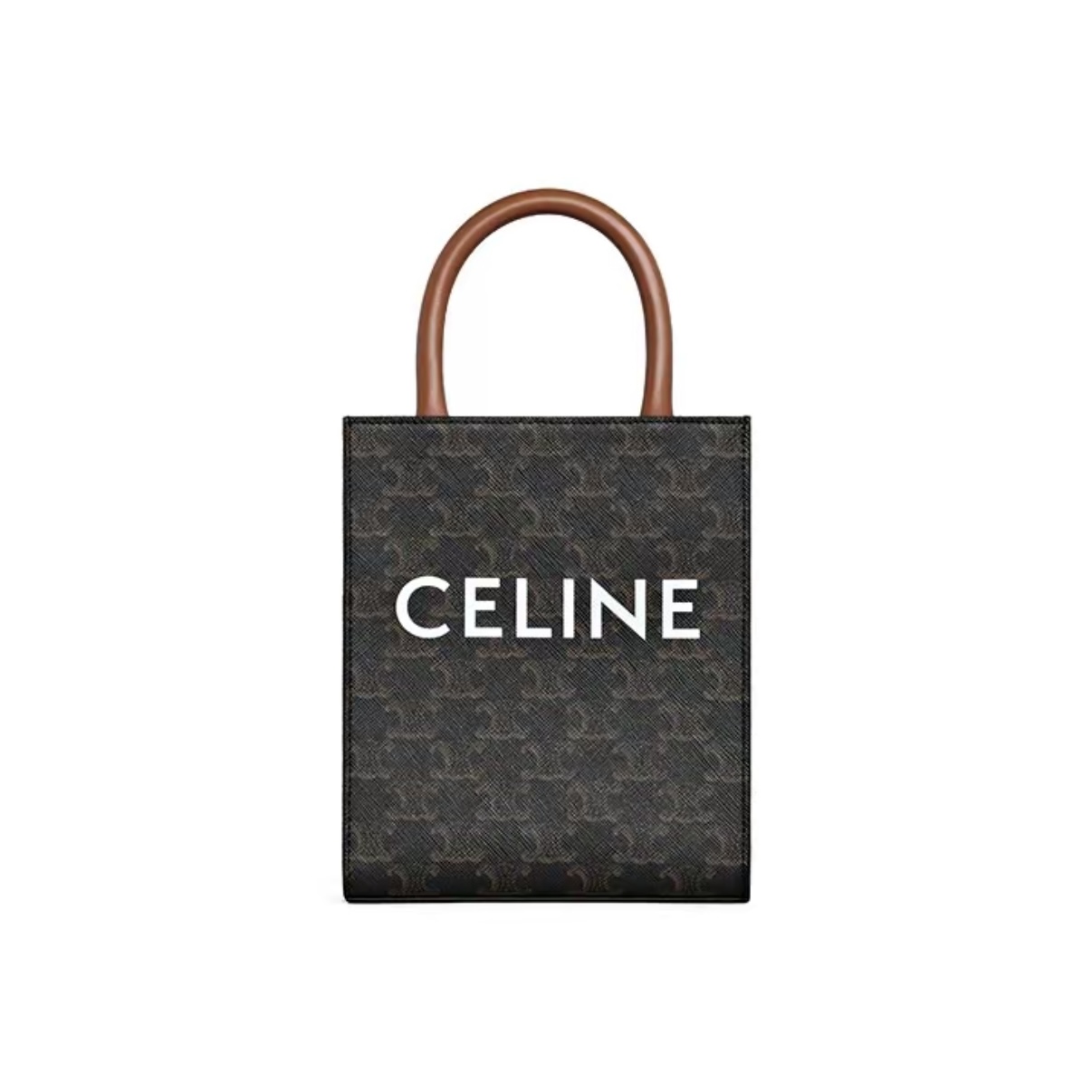CELINE Cabas Triomphe Canvas Mini Tote Leather Trim Women Brown
