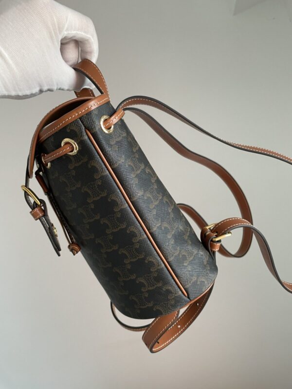 CELINE Folco Triomphe Canvas Mini Backpack Leather Trim Women Brown - Image 5