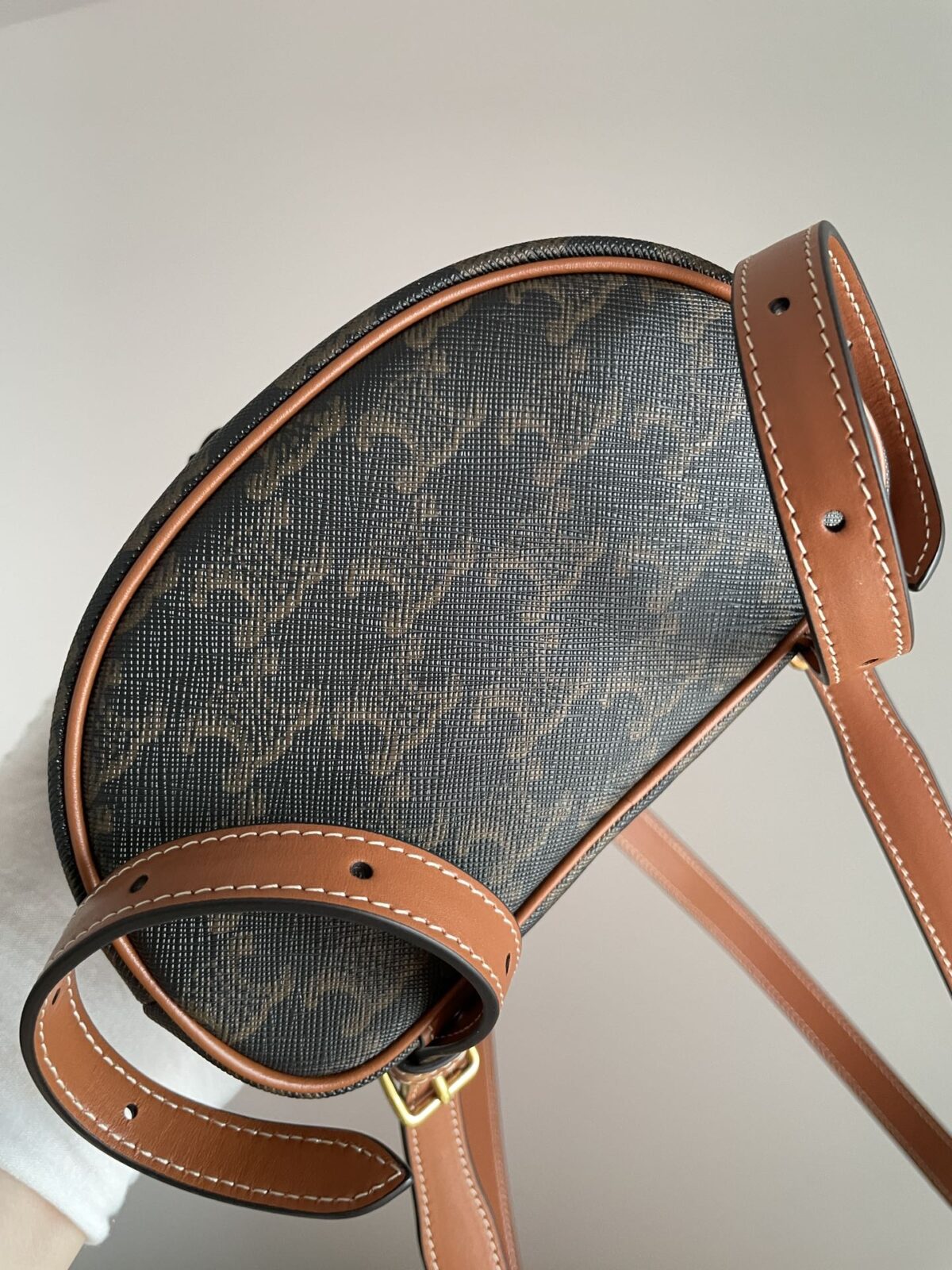 CELINE Folco Triomphe Canvas Mini Backpack Leather Trim Women Brown - Image 6