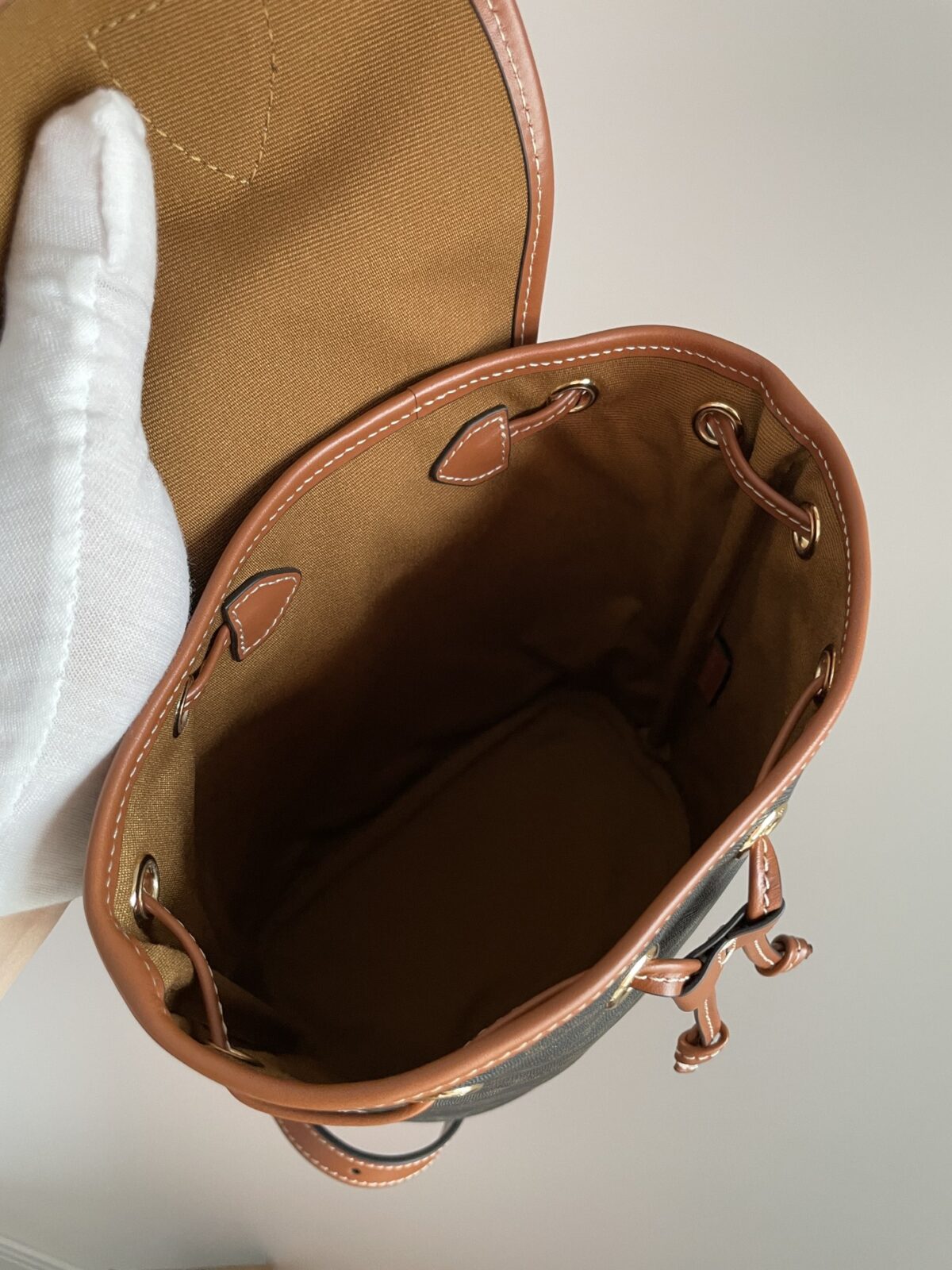 CELINE Folco Triomphe Canvas Mini Backpack Leather Trim Women Brown - Image 8