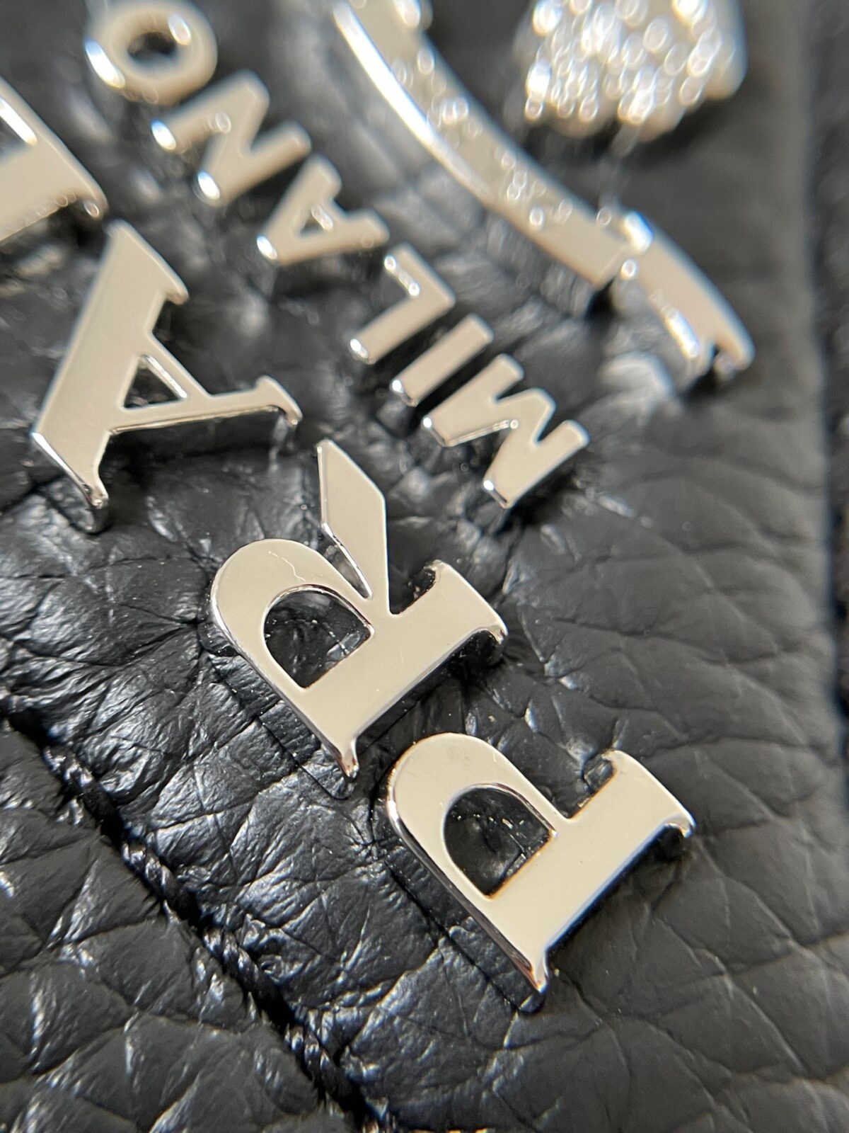Prada Small Peebled Calf Leather Magnetic Tote Bucket Bag Black - Image 10