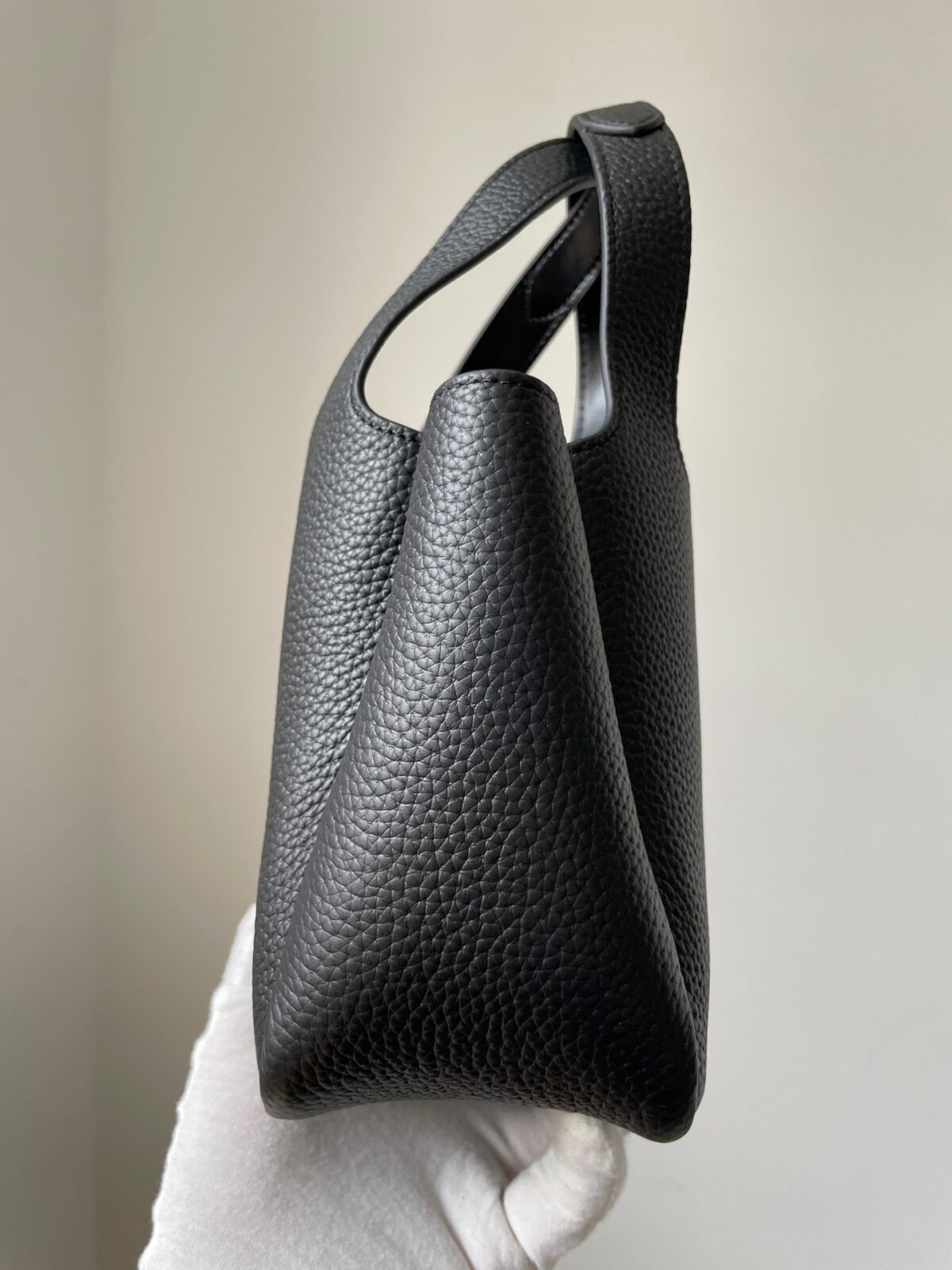Prada Small Peebled Calf Leather Magnetic Tote Bucket Bag Black - Image 5