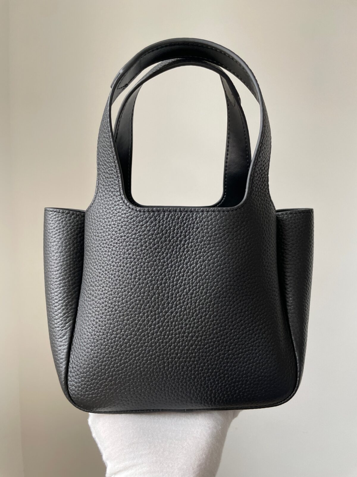 Prada Small Peebled Calf Leather Magnetic Tote Bucket Bag Black - Image 6