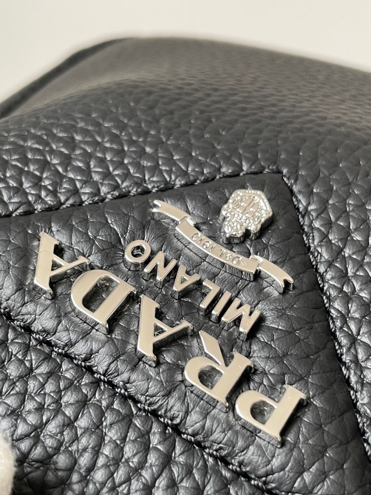 Prada Small Peebled Calf Leather Magnetic Tote Bucket Bag Black - Image 9