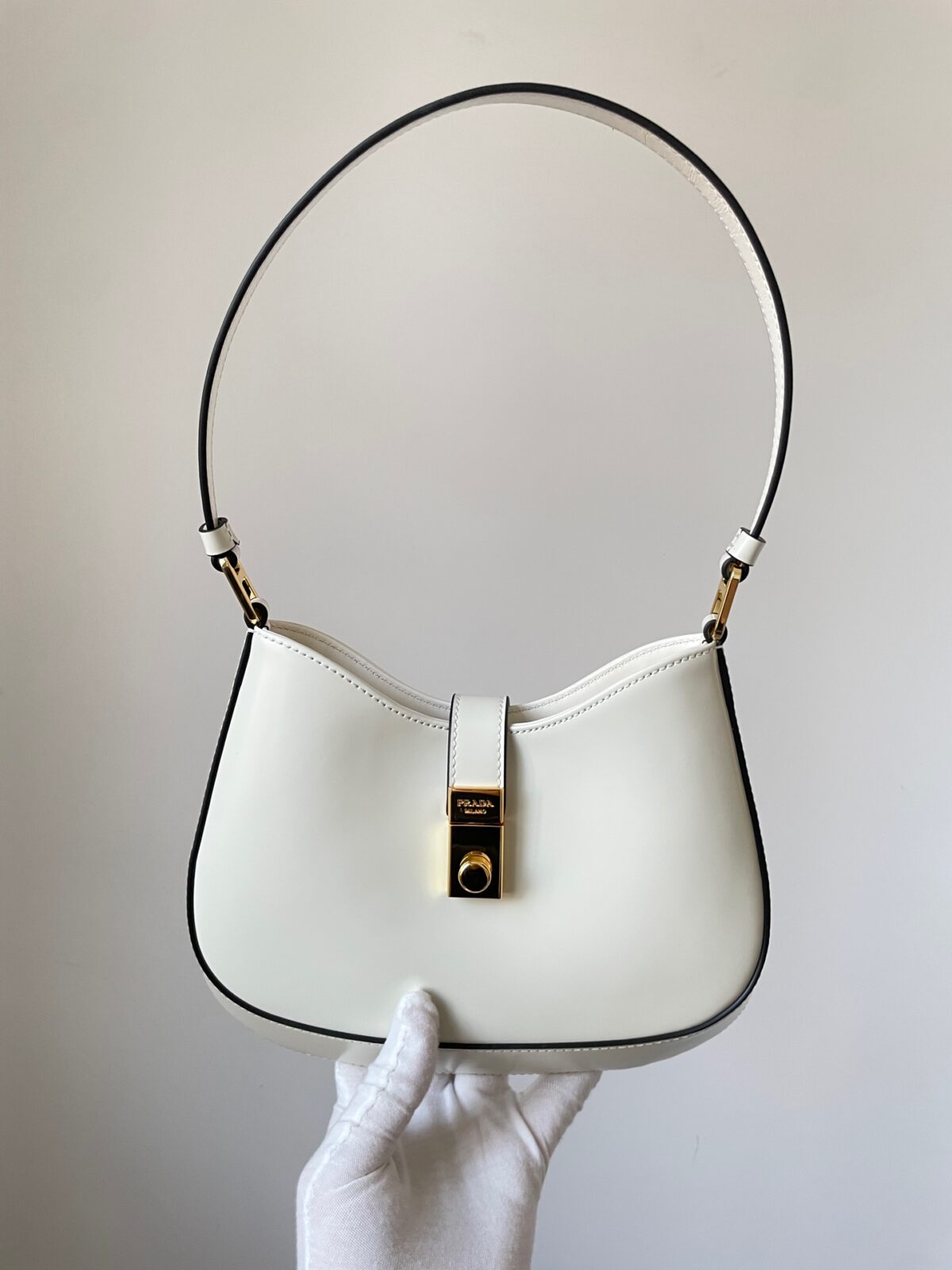 PRADA Cleo Glossy Calf Leather Shoulder Bag White - Image 2
