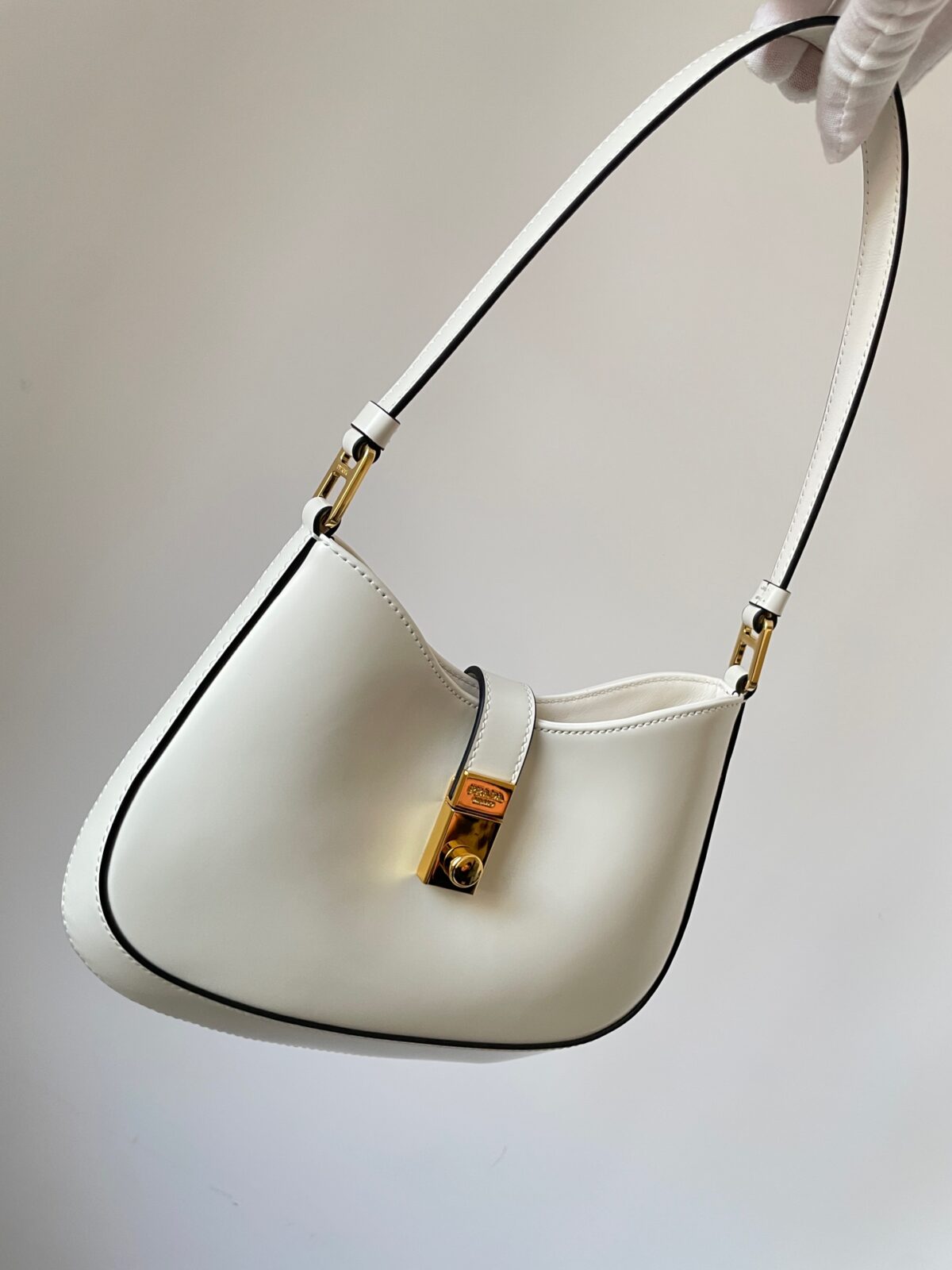 PRADA Cleo Glossy Calf Leather Shoulder Bag White - Image 4