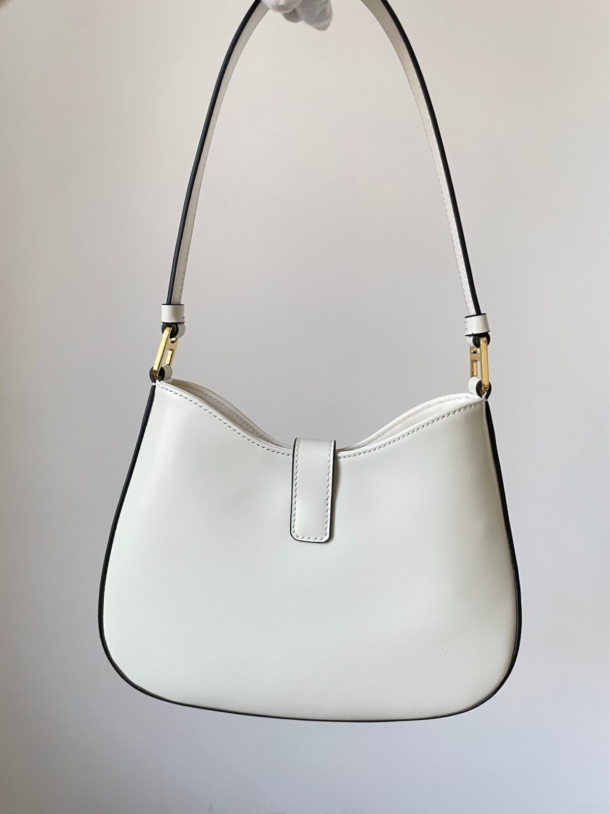 PRADA Cleo Glossy Calf Leather Shoulder Bag White - Image 5