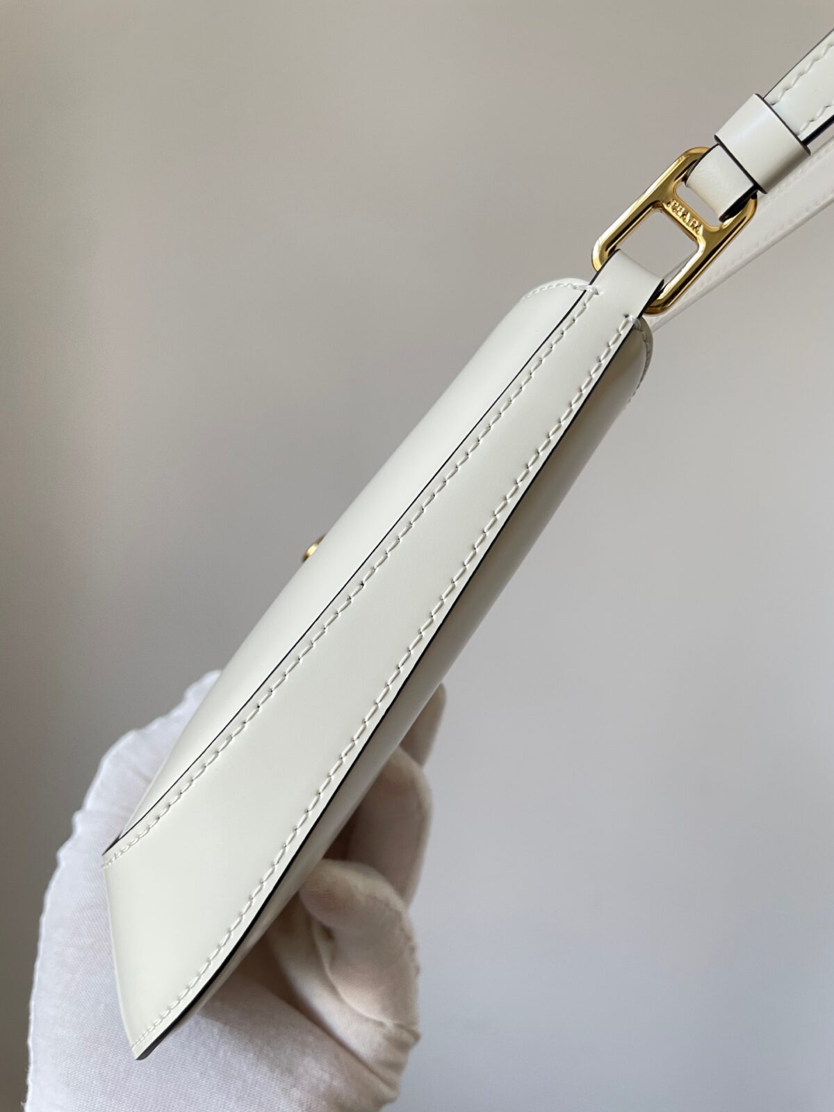 PRADA Cleo Glossy Calf Leather Shoulder Bag White - Image 8
