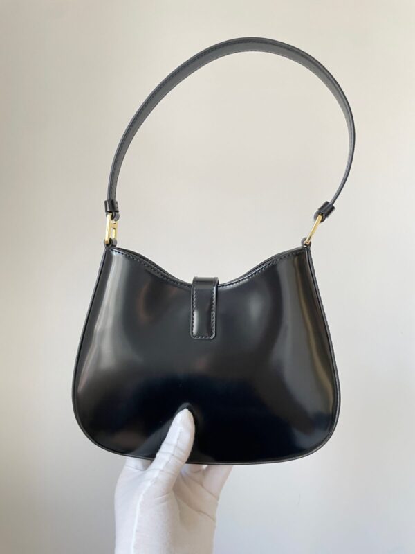 PRADA Cleo Glossy Leather Hobo Shoulder Bag Black - Image 4
