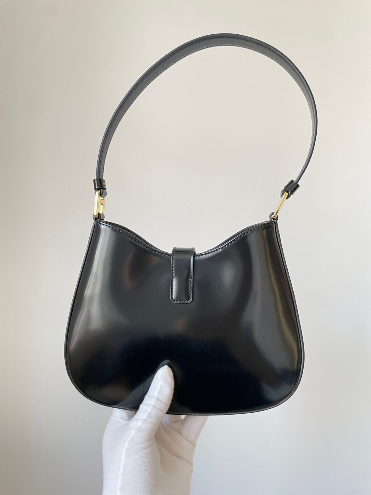 PRADA Cleo Glossy Leather Hobo Shoulder Bag Black - Image 4