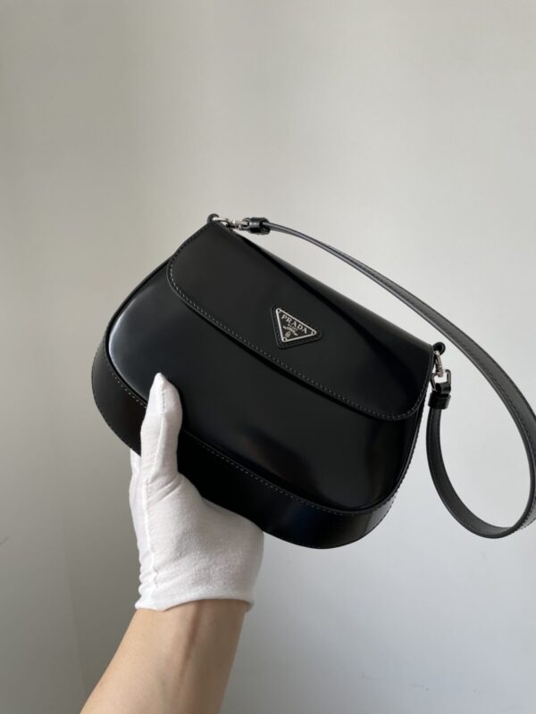 PRADA Cleo Glossy Leather Shoulder Bag Black - Image 4