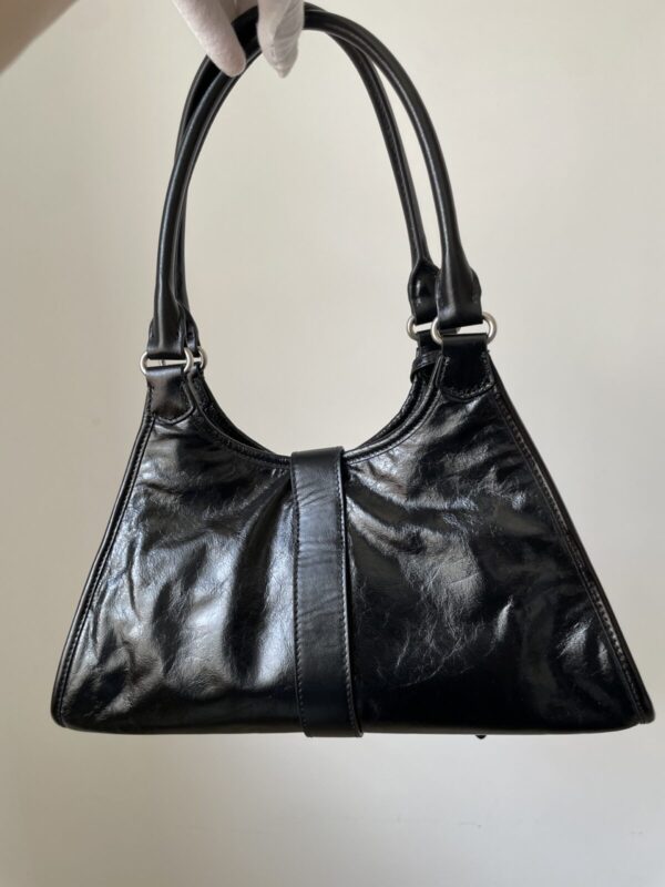 PRADA Leather Tote Shoulder Bag with Logo Magnetic Clasp Black - Image 3