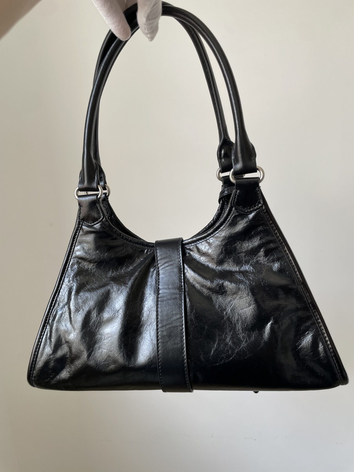 PRADA Leather Tote Shoulder Bag with Logo Magnetic Clasp Black - Image 3