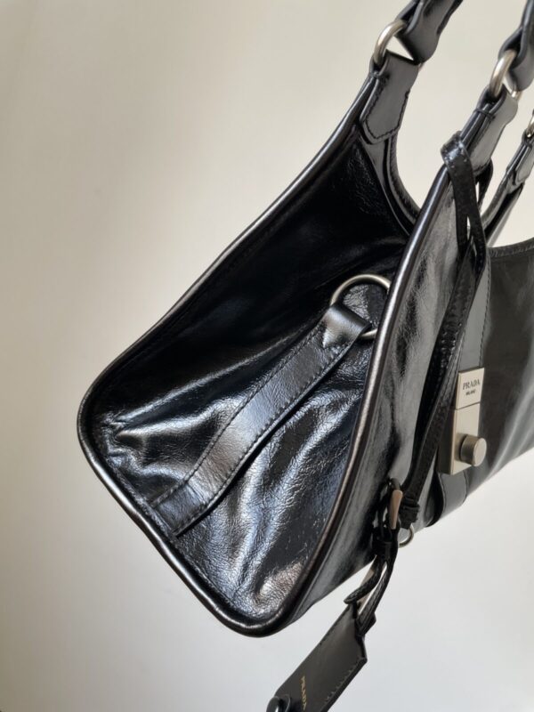 PRADA Leather Tote Shoulder Bag with Logo Magnetic Clasp Black - Image 4