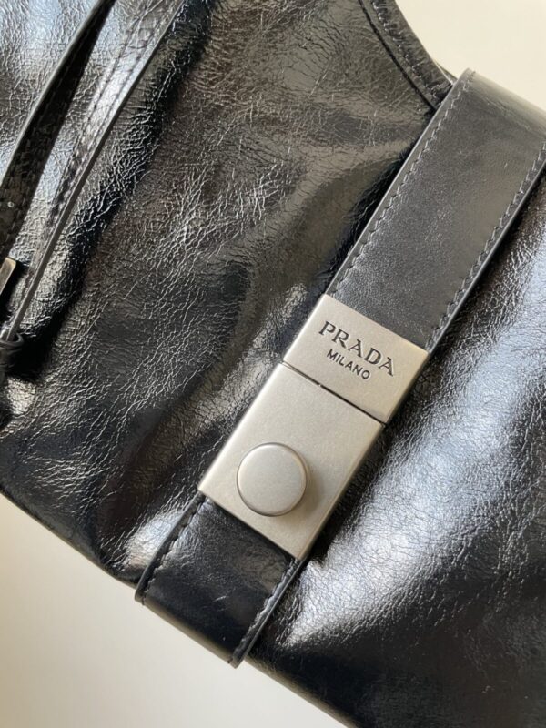 PRADA Leather Tote Shoulder Bag with Logo Magnetic Clasp Black - Image 5