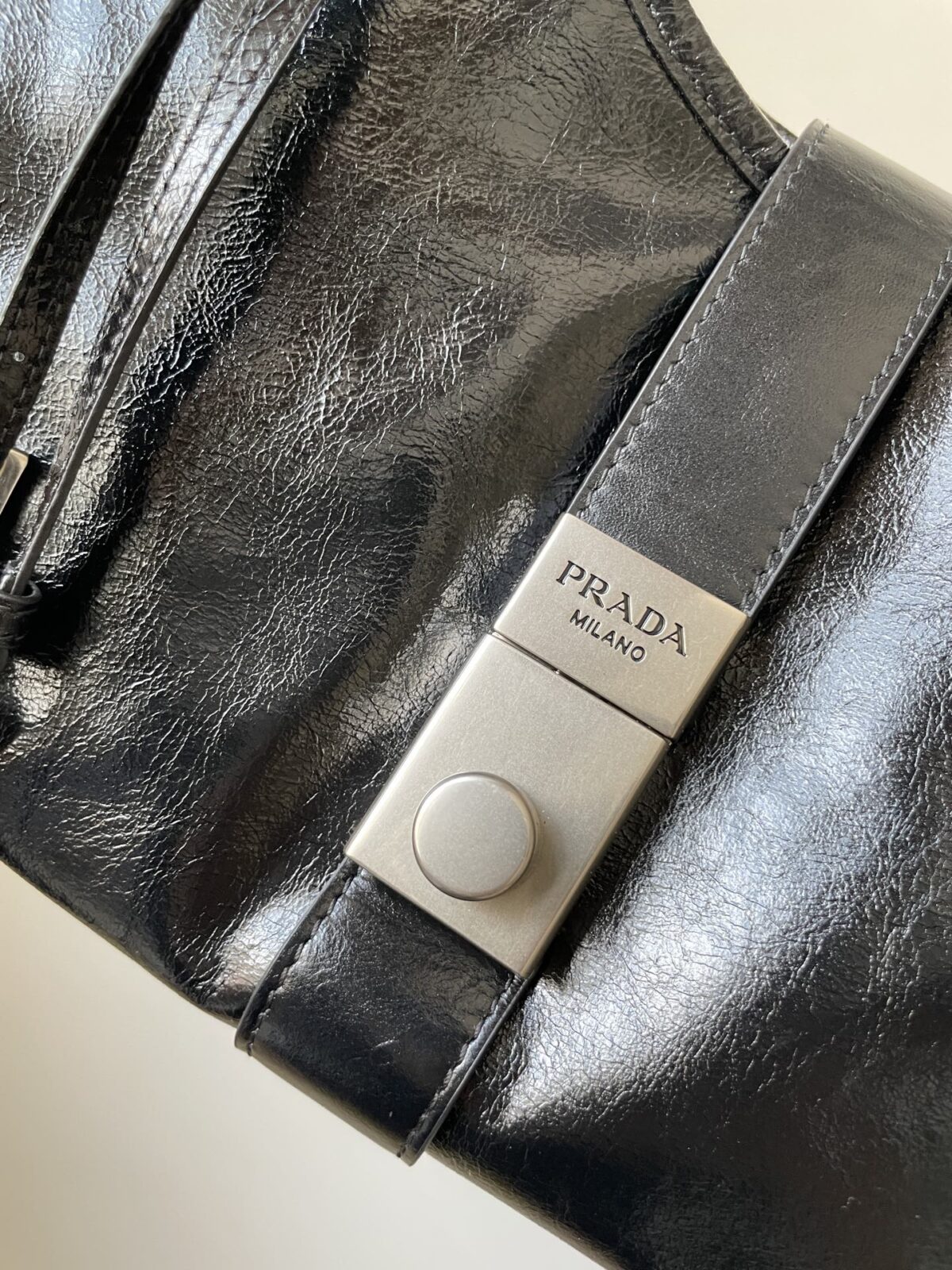 PRADA Leather Tote Shoulder Bag with Logo Magnetic Clasp Black - Image 5