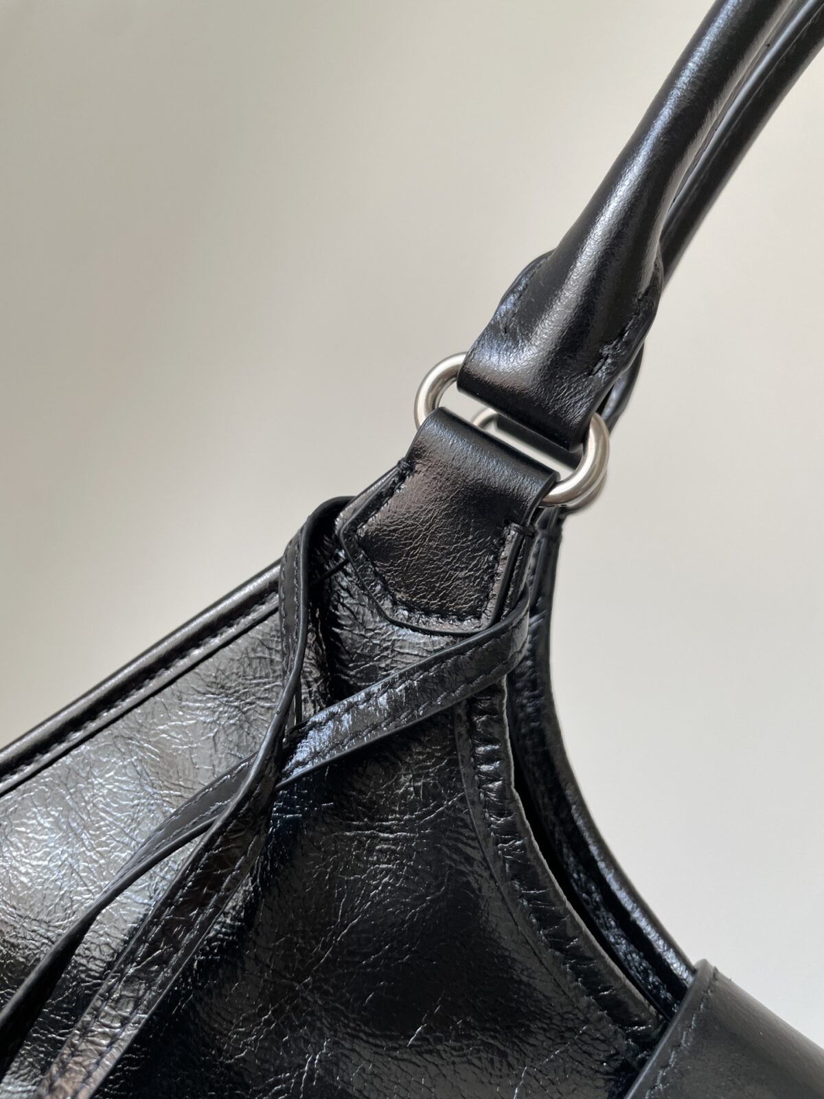 PRADA Leather Tote Shoulder Bag with Logo Magnetic Clasp Black - Image 6