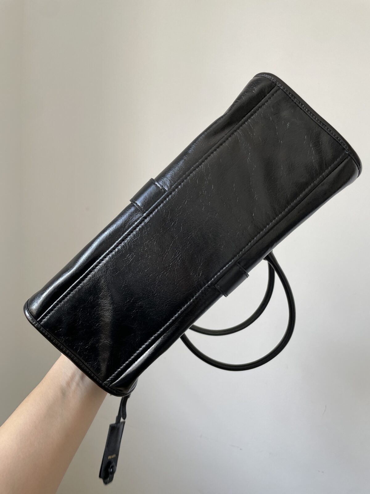 PRADA Leather Tote Shoulder Bag with Logo Magnetic Clasp Black - Image 8