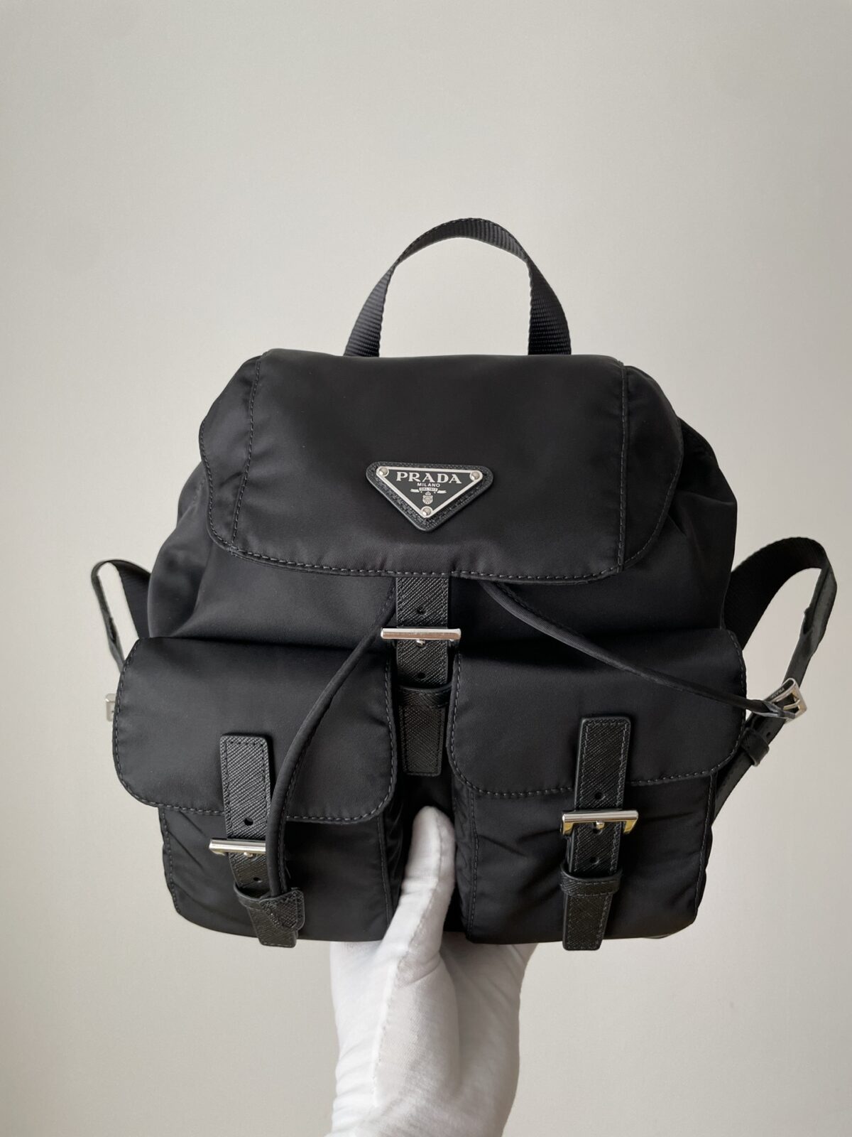 PRADA Re-Nylon Small Backpack with Triangle Logo Black - Image 2