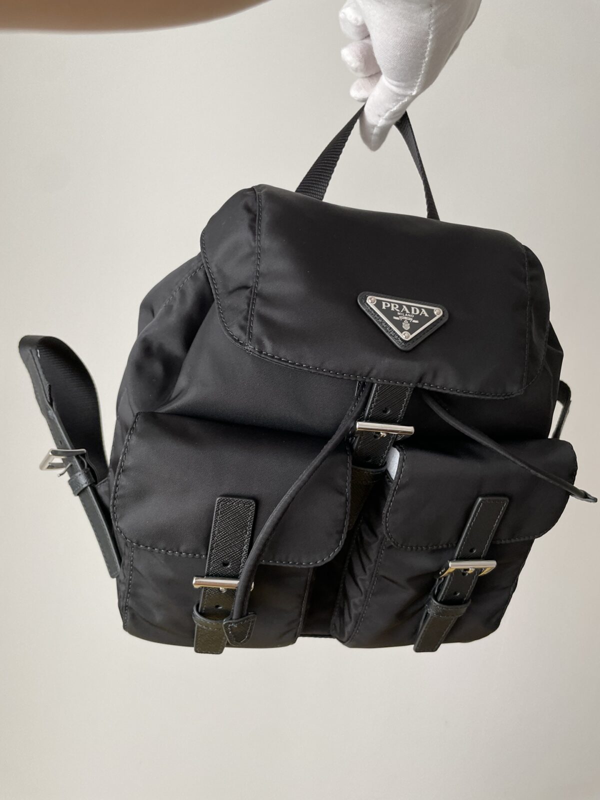PRADA Re-Nylon Small Backpack with Triangle Logo Black - Image 3