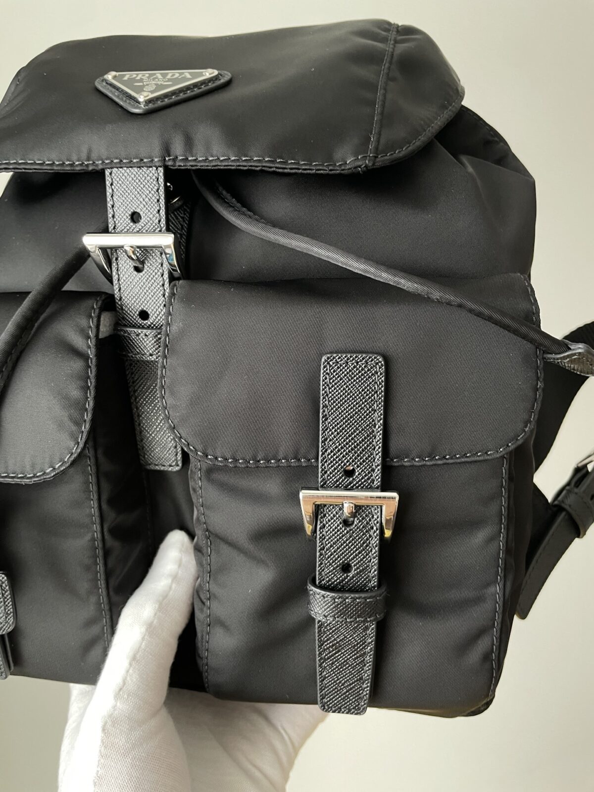 PRADA Re-Nylon Small Backpack with Triangle Logo Black - Image 6