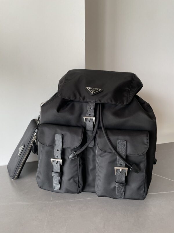 PRADA Re-Nylon & Saffiano Leather Flap Backpack Black - Image 2