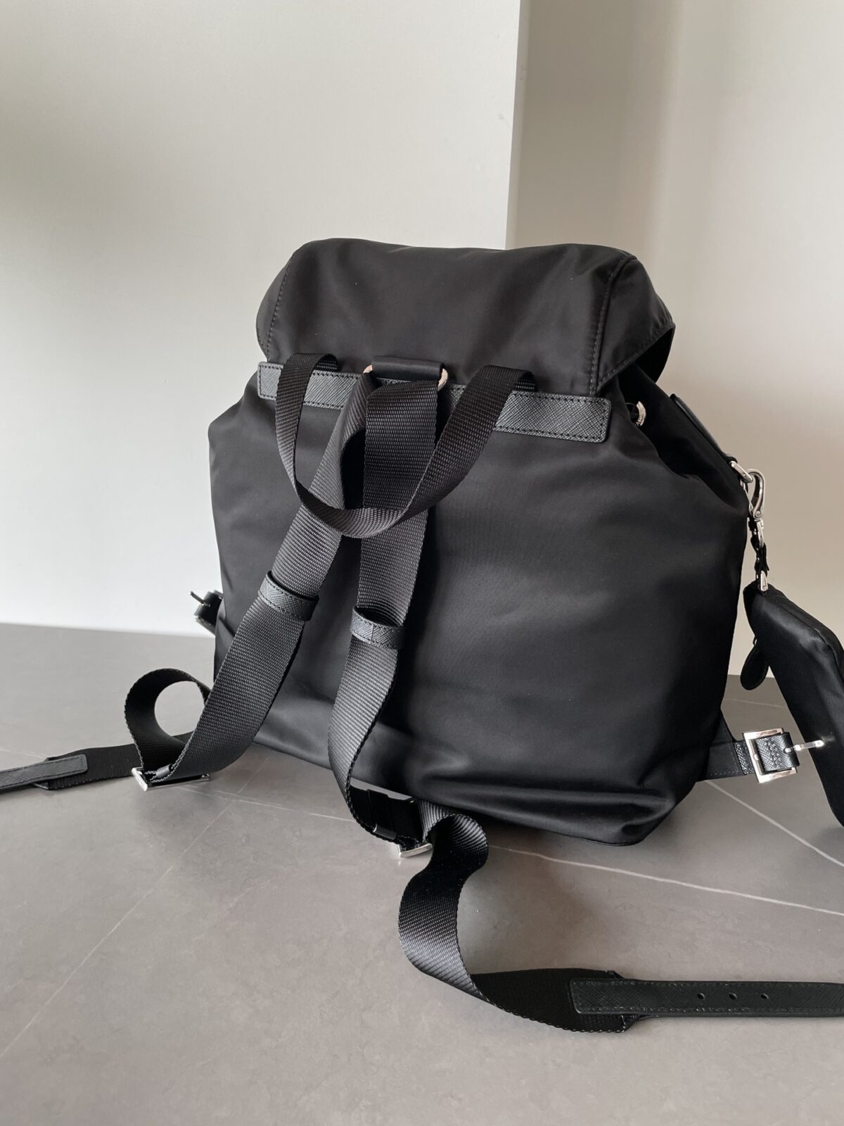 PRADA Re-Nylon & Saffiano Leather Flap Backpack Black - Image 4