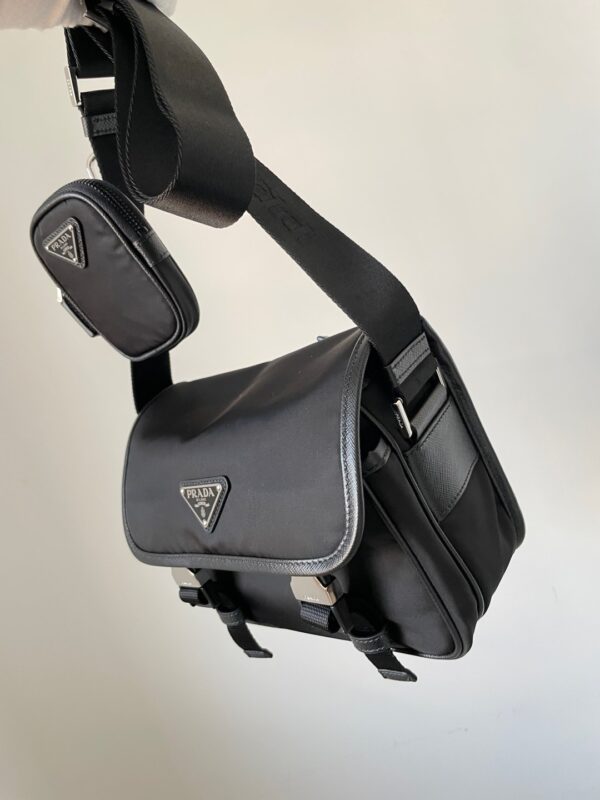 PRADA Re-Nylon & Saffiano Leather Crossbody Messenger Bag Black - Image 10