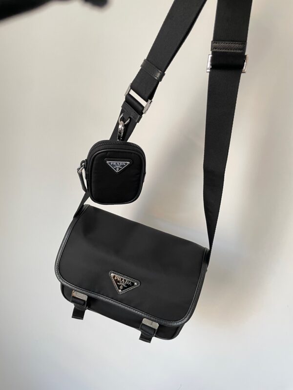 PRADA Re-Nylon & Saffiano Leather Crossbody Messenger Bag Black - Image 12