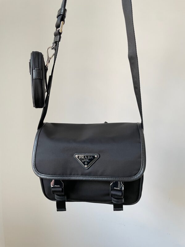 PRADA Re-Nylon & Saffiano Leather Crossbody Messenger Bag Black - Image 2