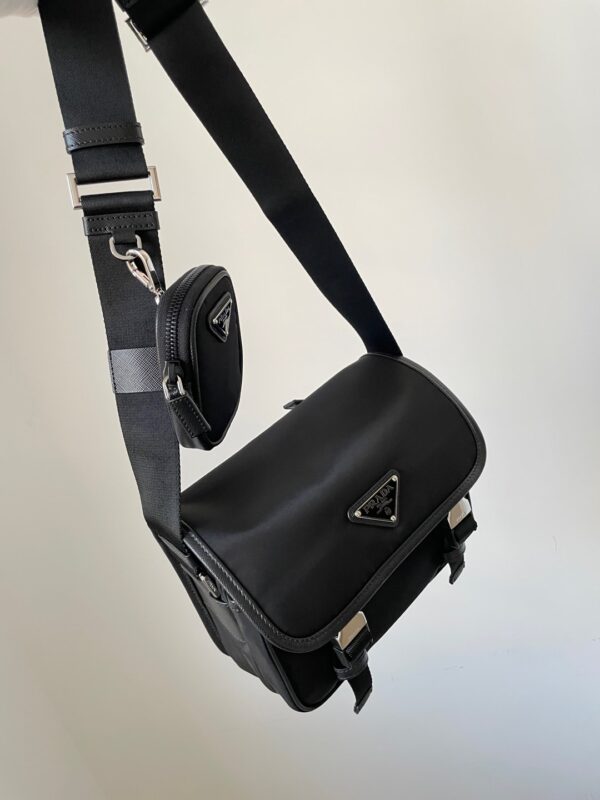 PRADA Re-Nylon & Saffiano Leather Crossbody Messenger Bag Black - Image 3