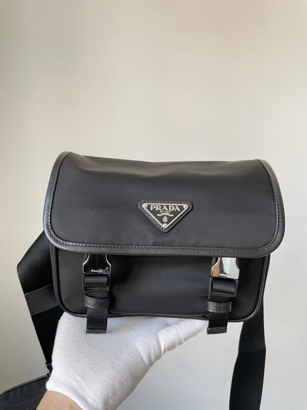 PRADA Re-Nylon & Saffiano Leather Crossbody Messenger Bag Black - Image 4