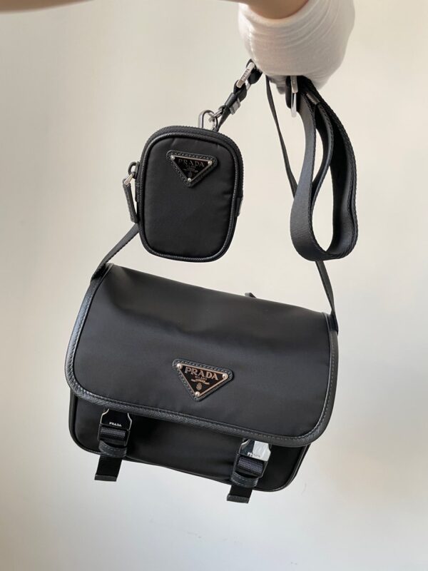 PRADA Re-Nylon & Saffiano Leather Crossbody Messenger Bag Black - Image 9