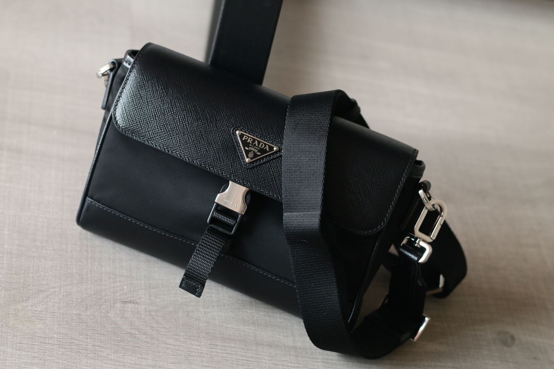 PRADA Re-Nylon & Saffiano Leather Crossbody Shoulder Bag Black - Image 3
